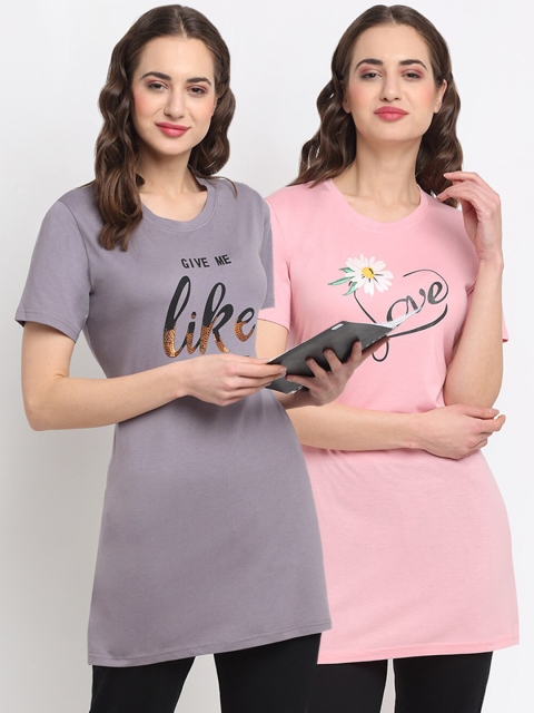 

Kanvin Women Pack Of 2 Printed Lounge T-Shirts, Grey