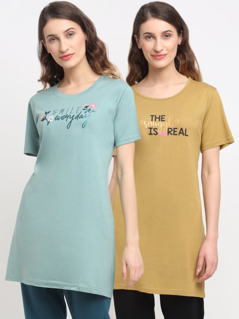

Kanvin Women Pack Of 2 Printed Lounge T-shirts, Green