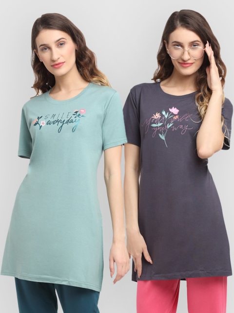 

Kanvin Women Pack of 2 Printed Lounge Tshirts, Purple