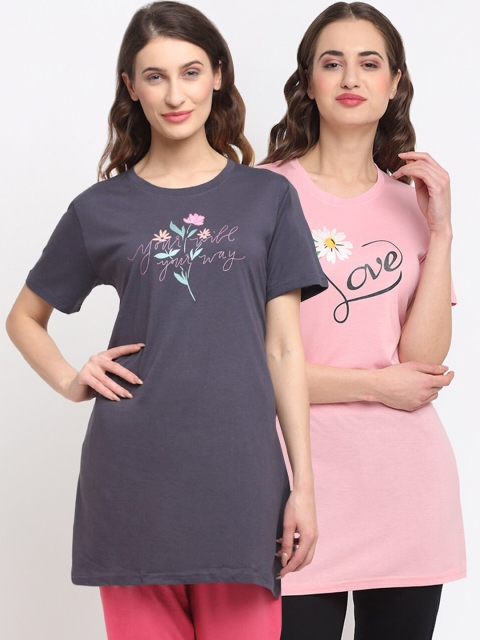 

Kanvin Women Pack Of 2 Printed Lounge T-Shirts, Purple