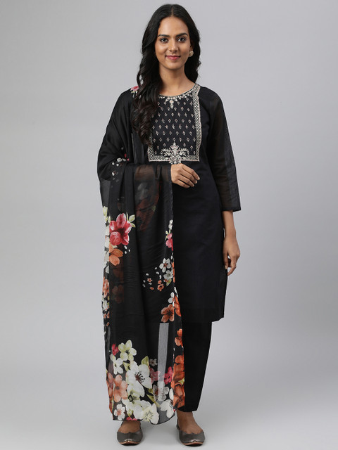 

Readiprint Fashions Black Embroidered Semi-Stitched Dress Material