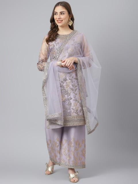 

Readiprint Fashions Lavender & Beige Embroidered Semi-Stitched Dress Material