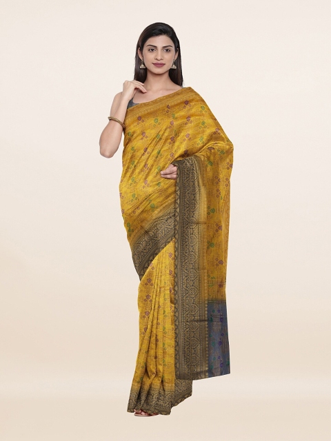 

Pothys Mustard & Green Floral Art Silk Saree