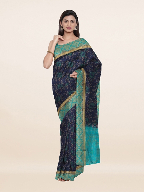 

Pothys Blue & Gold-Toned Floral Art Silk Saree