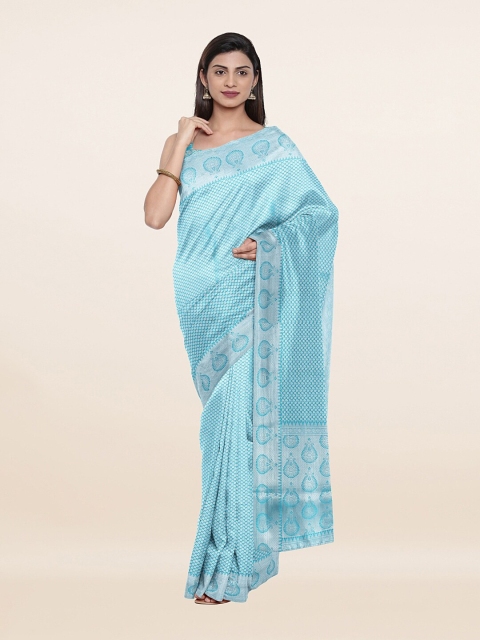 

Pothys Blue & Silver-Toned Ethnic Motifs Art Silk Saree