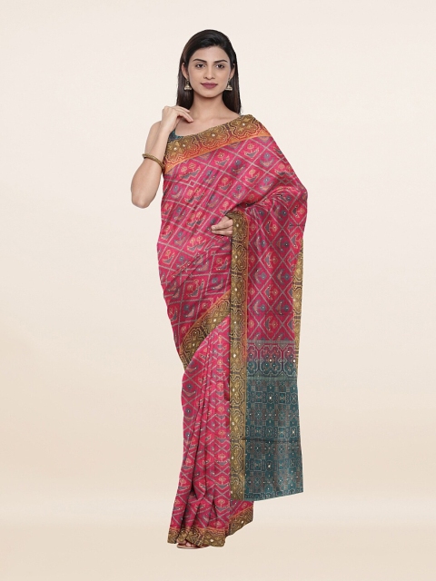 

Pothys Pink & Green Woven Design Art Silk Saree