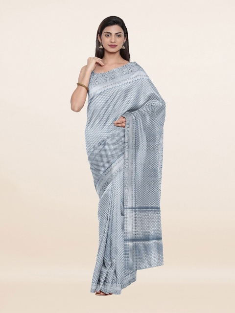 

Pothys Grey & Silver-Toned Floral Woven Design Zari Art Silk Saree