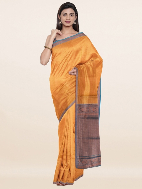 

Pothys Yellow & Blue Woven Design Zari Art Dupion Saree