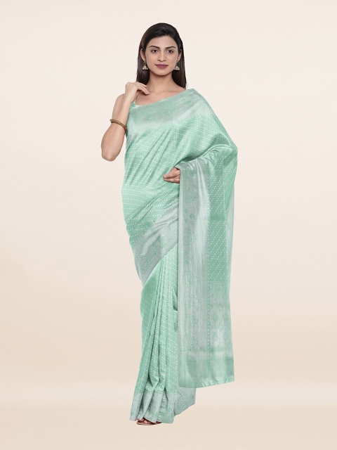 

Pothys Sea Green & Silver-Toned Floral Woven Design Zari Art Silk Saree