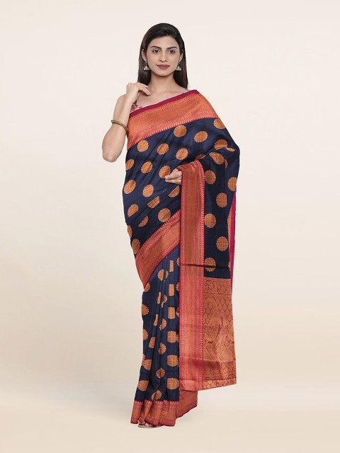 

Pothys Navy Blue & Gold-Toned Woven Design Saree
