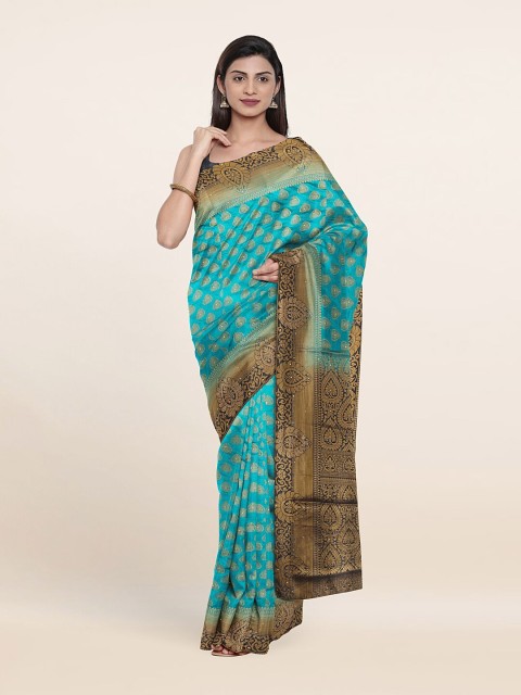 

Pothys Blue & Gold-Toned Ethnic Motifs Art Silk Saree