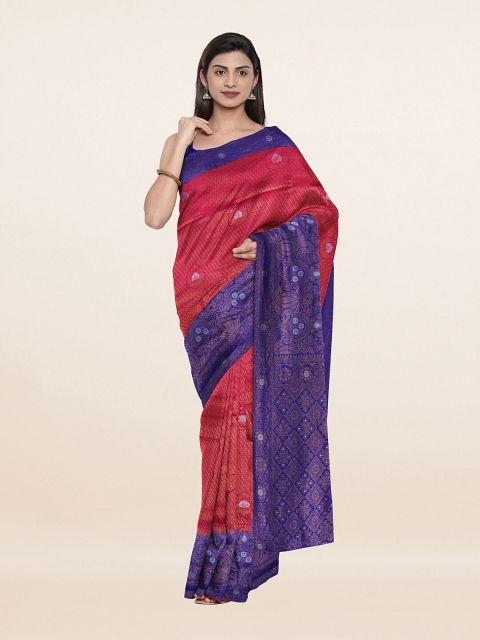 

Pothys Pink & Blue Floral Art Silk Saree
