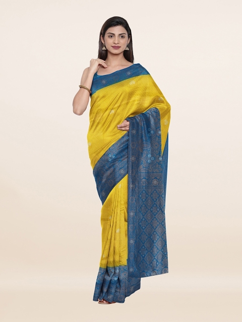 

Pothys Yellow & Blue Ethnic Motifs Art Silk Zari Saree