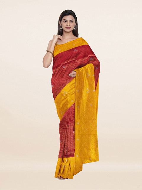 

Pothys Maroon & Gold-Toned Floral Art Silk Saree