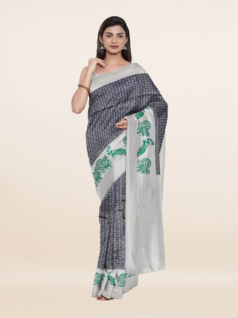 

Pothys Blue & Silver-Toned Floral Art Silk Saree