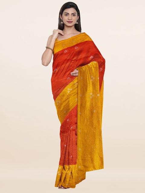 

Pothys Red & Mustard Woven Design Art Silk Saree