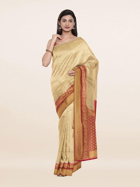 

Pothys Cream-Coloured & Maroon Woven Design Art Silk Saree