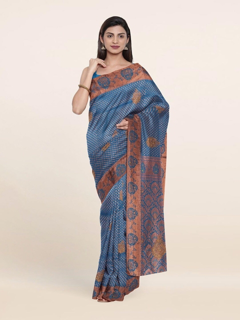 

Pothys Blue & Copper-Toned Woven Design Pure Silk Saree
