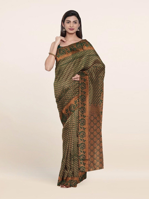 

Pothys Green & Copper-Toned Woven Design Pure Silk Saree