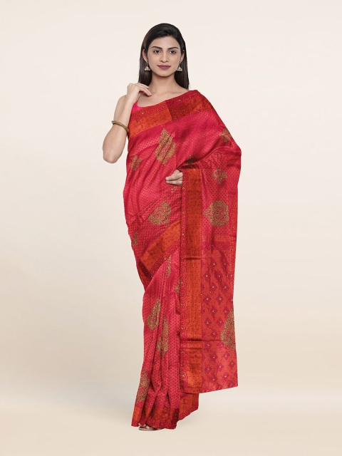 

Pothys Pink & Gold-Toned Woven Design Pure Silk Saree