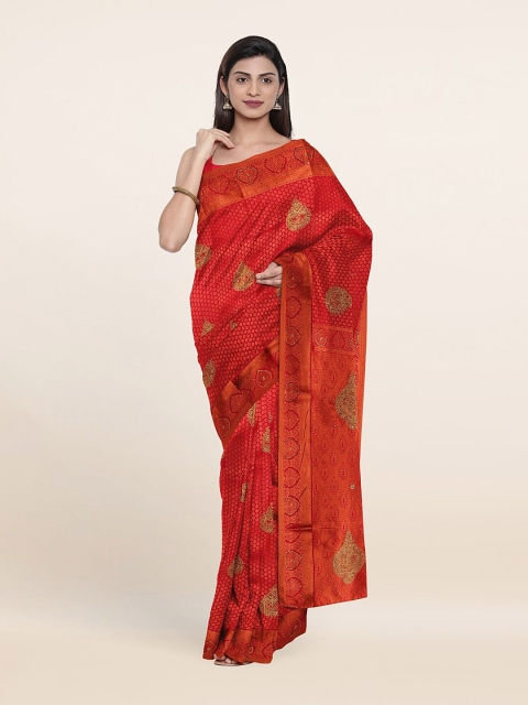

Pothys Red & Gold-Toned Woven Design Pure Silk Saree