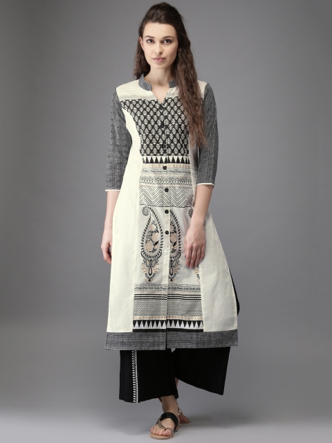 

Moda Rapido Off-white & Black Printed Straight Kurta