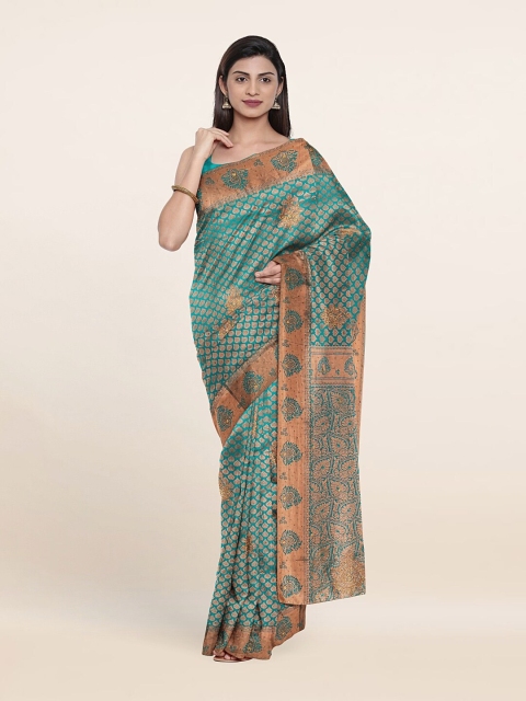 

Pothys Green & Gold-Toned Woven Design Pure Silk Saree