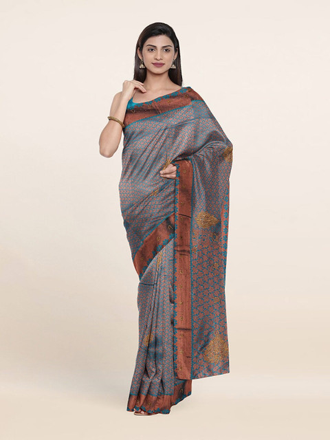 

Pothys Blue & Copper-Toned Woven Design Pure Silk Saree