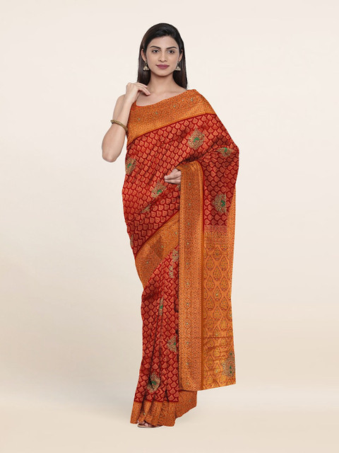 

Pothys Maroon & Gold-Toned Woven Design Pure Silk Saree