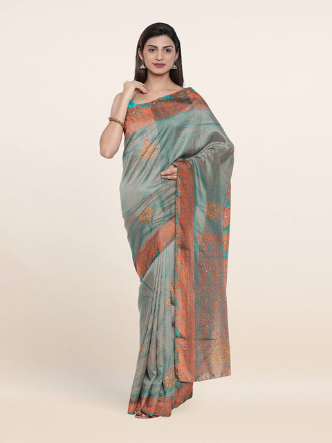 

Pothys Blue & Copper-Toned Woven Design Pure Silk Saree