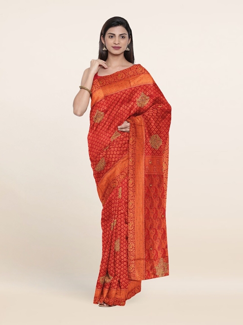 

Pothys Maroon & Gold-Toned Woven Design Pure Silk Saree