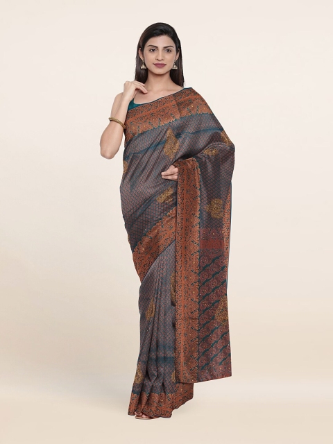 

Pothys Teal & Copper-Toned Woven Design Pure Silk Saree