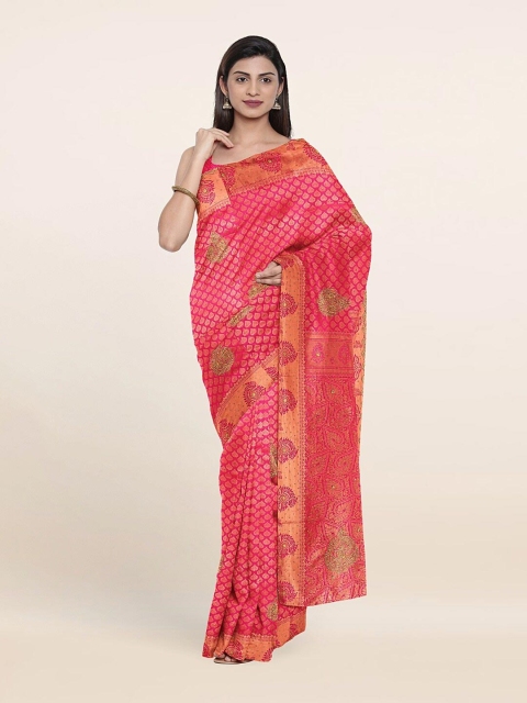 

Pothys Pink & Gold-Toned Woven Design Pure Silk Saree