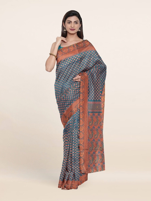 

Pothys Blue & Copper-Toned Woven Design Pure Silk Saree