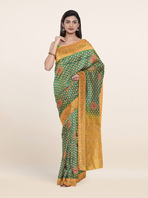

Pothys Green & Gold-Toned Woven Design Pure Silk Saree