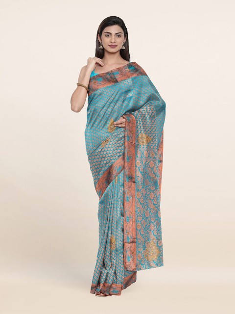 

Pothys Blue & Copper-Toned Woven Design Pure Silk Saree