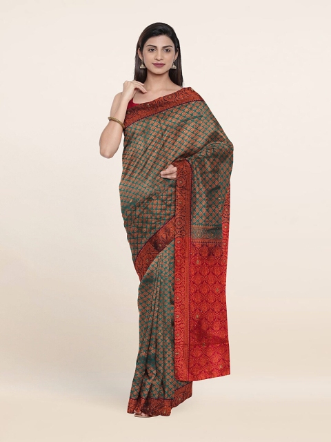 

Pothys Green & Copper-Toned Woven Design Pure Silk Saree