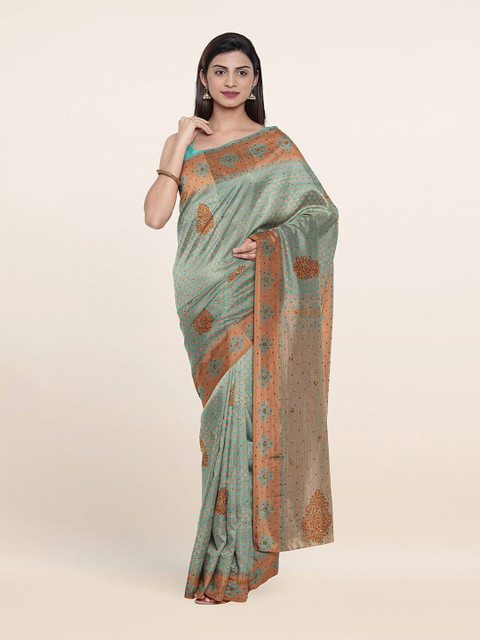 

Pothys Sea Green & Copper-Toned Woven Design Pure Silk Saree