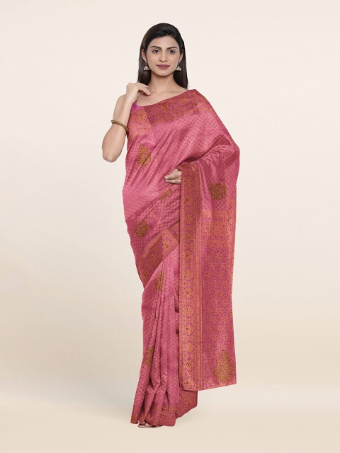 

Pothys Lavender & Gold-Toned Embellished Pure Silk Saree