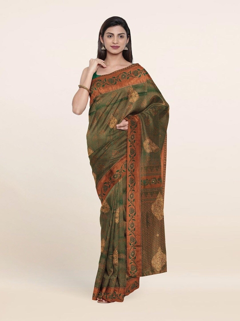 

Pothys Green & Copper-Toned Woven Design Pure Silk Saree