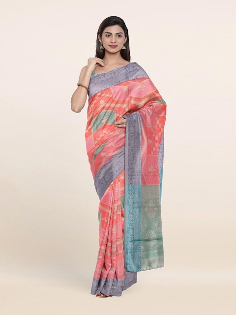 

Pothys Pink & Sea Green Woven Design Cotton Saree