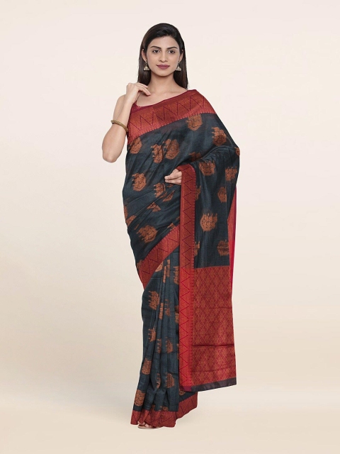 

Pothys Grey & Red Woven Design Zari Saree
