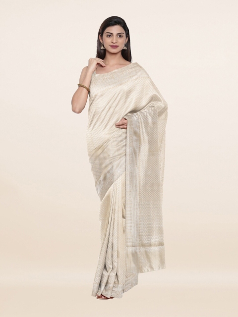 

Pothys Cream-Coloured & Silver-Toned Woven Design Zari Art Silk Saree