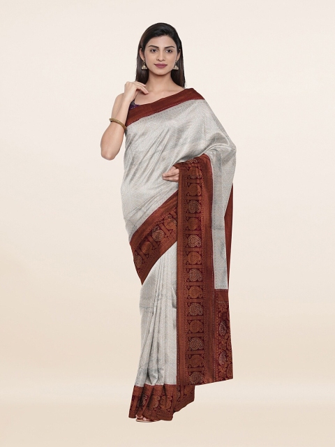 

Pothys Silver-Toned & Maroon Woven Design Zari Art Silk Saree