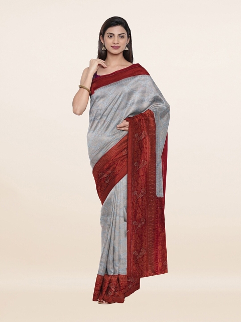 

Pothys Grey & Maroon Ethnic Motifs Banarasi Art Silk Saree