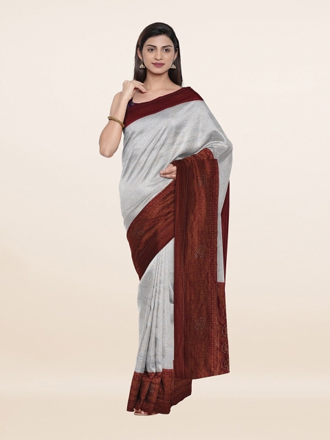 

Pothys Cream-Coloured & Brown Banarasi Art Silk Saree