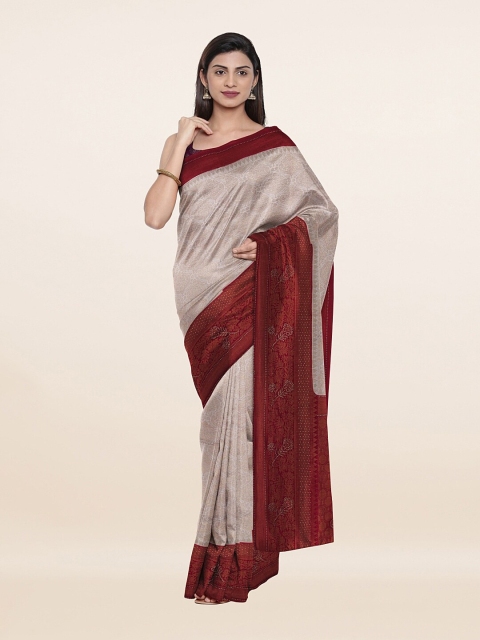 

Pothys Cream-Coloured & Maroon Banarasi Art Silk Saree