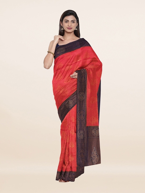 

Pothys Red & Violet Ethnic Motifs Banarasi Art Silk Saree