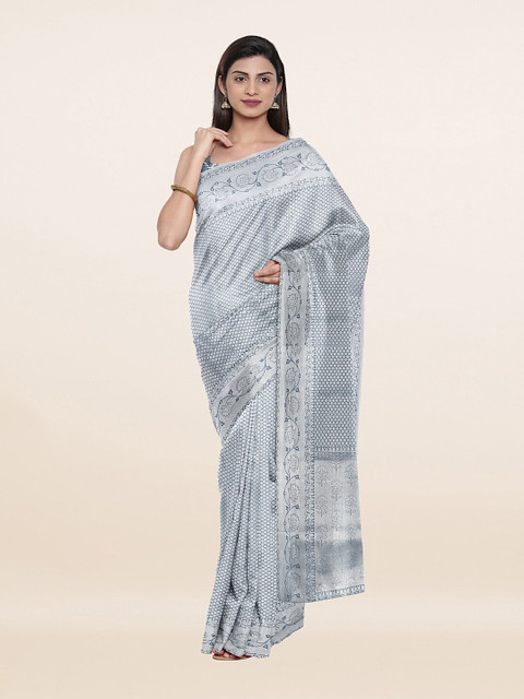 

Pothys Grey & Silver-Toned Floral Zari Art Silk Saree
