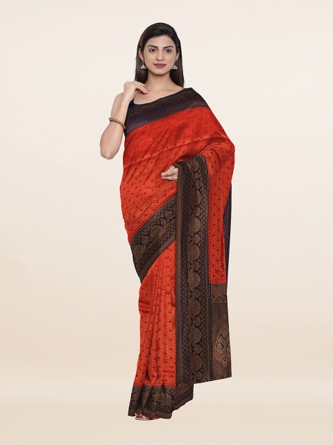 

Pothys Orange & Navy Blue Ethnic Motifs Banarasi Art Silk Saree